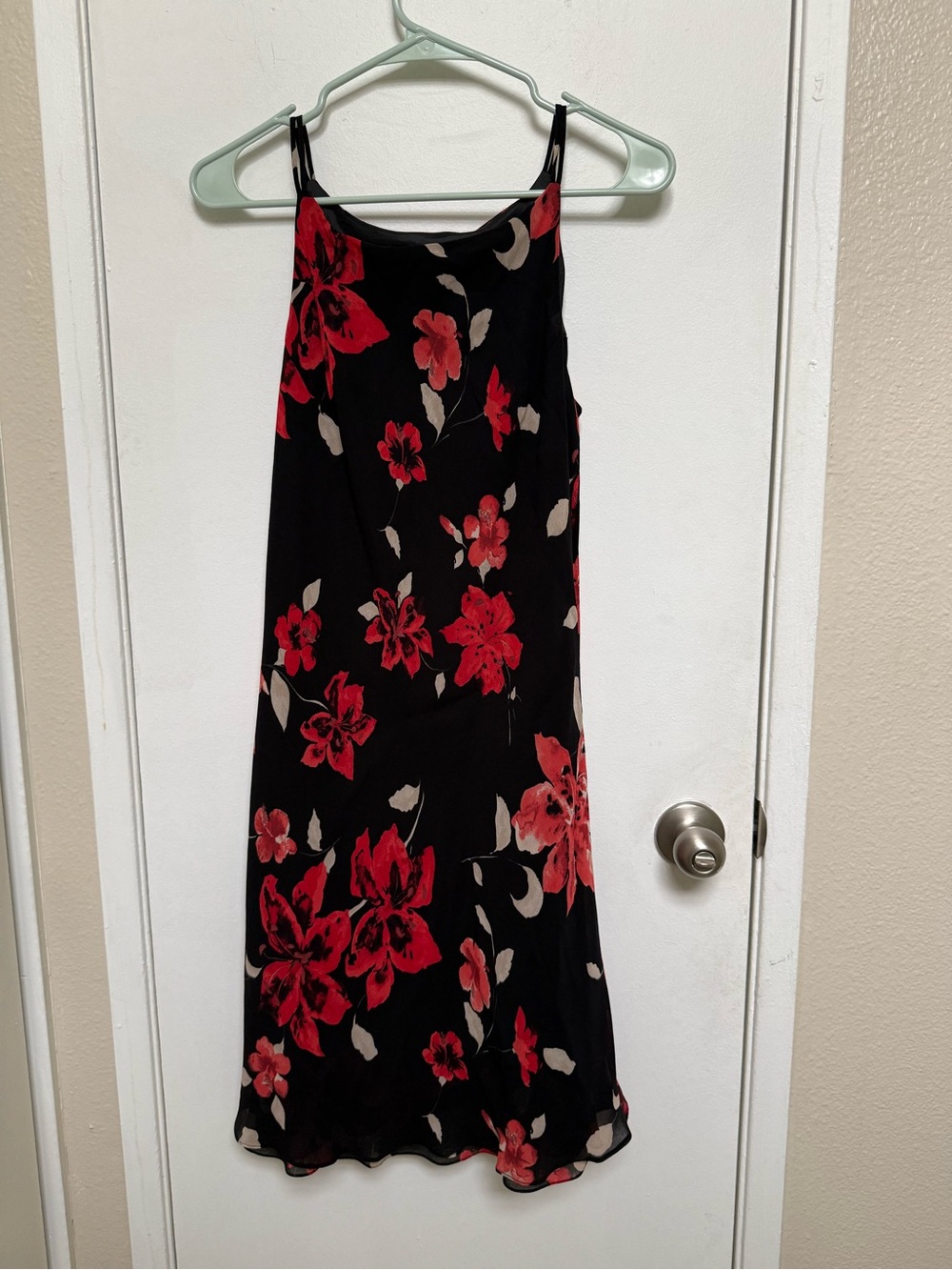 Jones New York Black Slip Dress with Red Floral Print